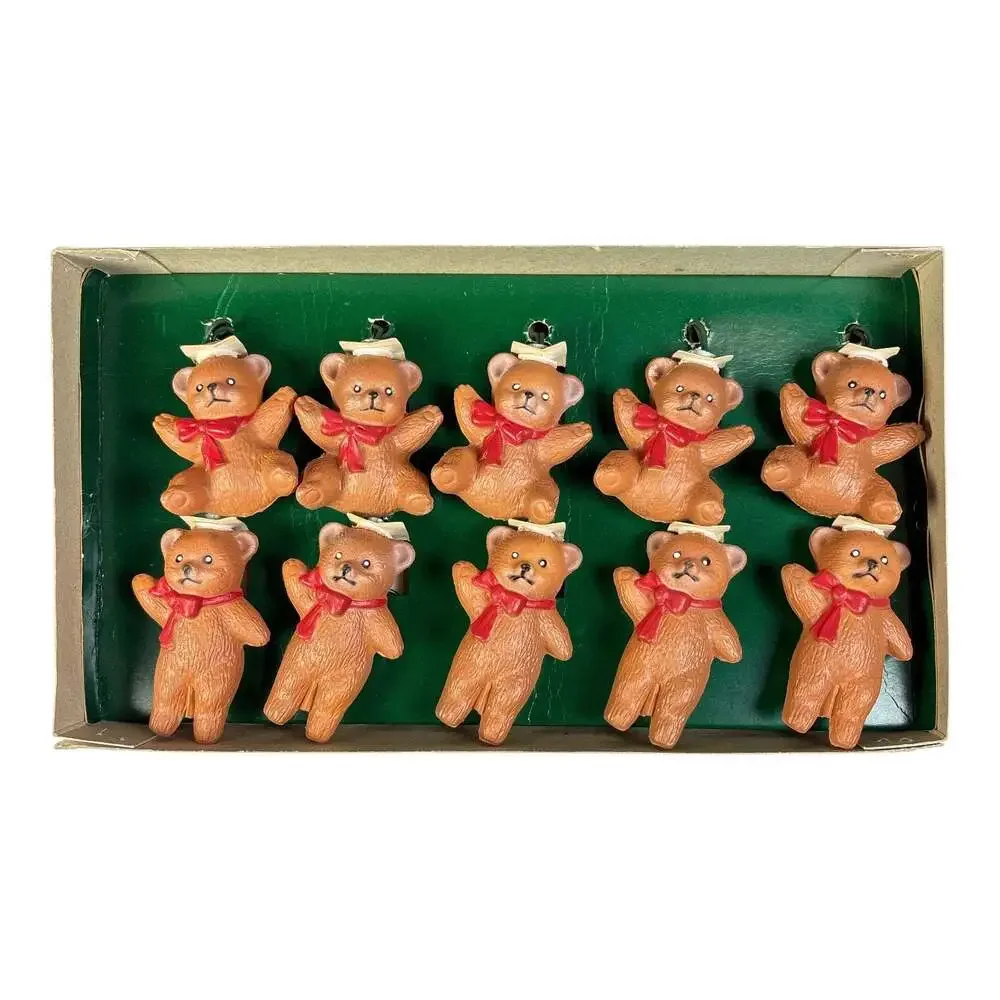 Vtg Kurt Adler Teddy Bears Christmas Light Set Plastic Novelty Santa's World